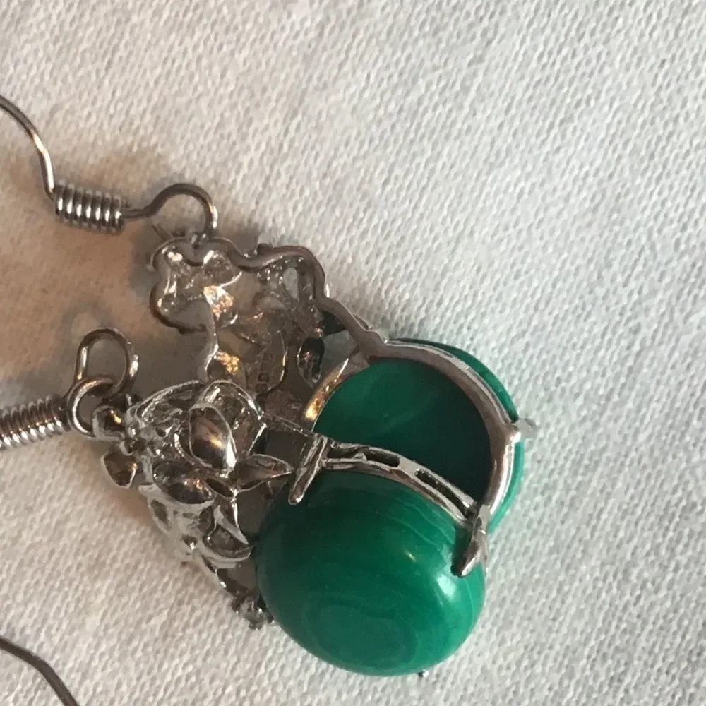 NWOT. Sterling Silver Malachite Type Earrings